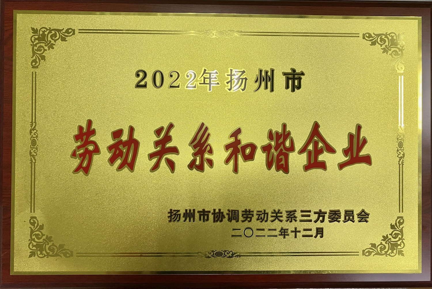 喜訊！江蘇帝一集團榮獲“2022年揚州市勞動(dòng)關(guān)系和諧企業(yè)”稱(chēng)號(圖2)
